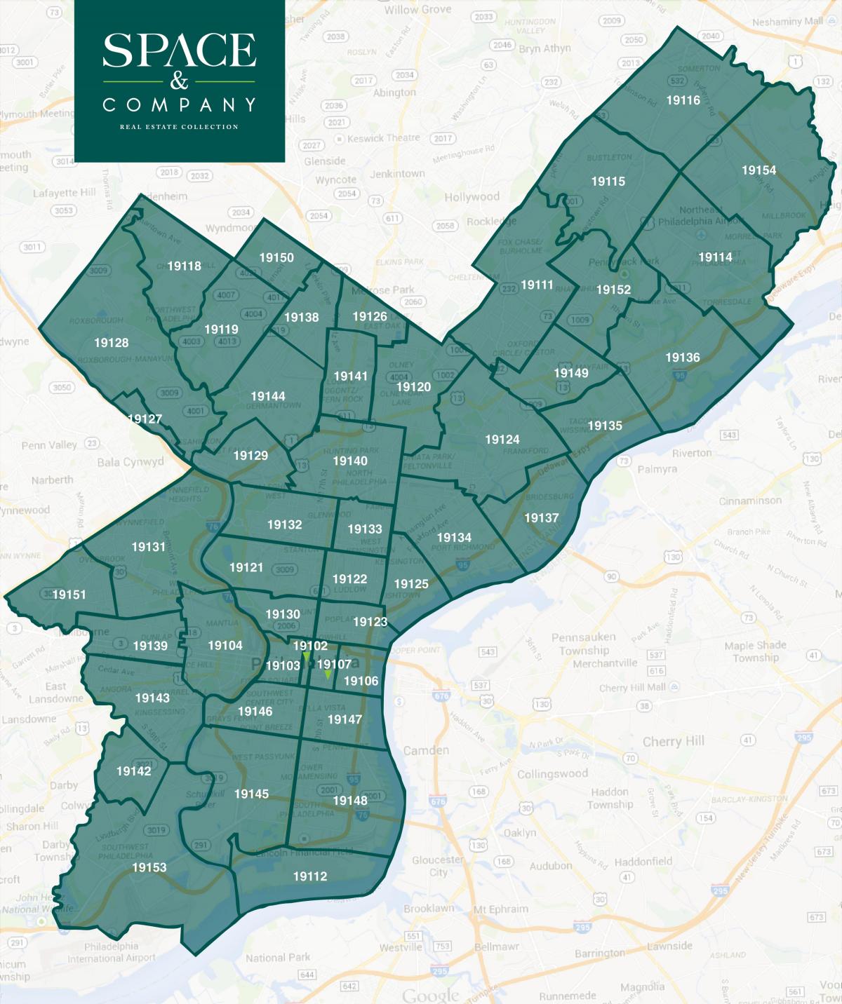 peta dari pusat kota Philadelphia kode pos